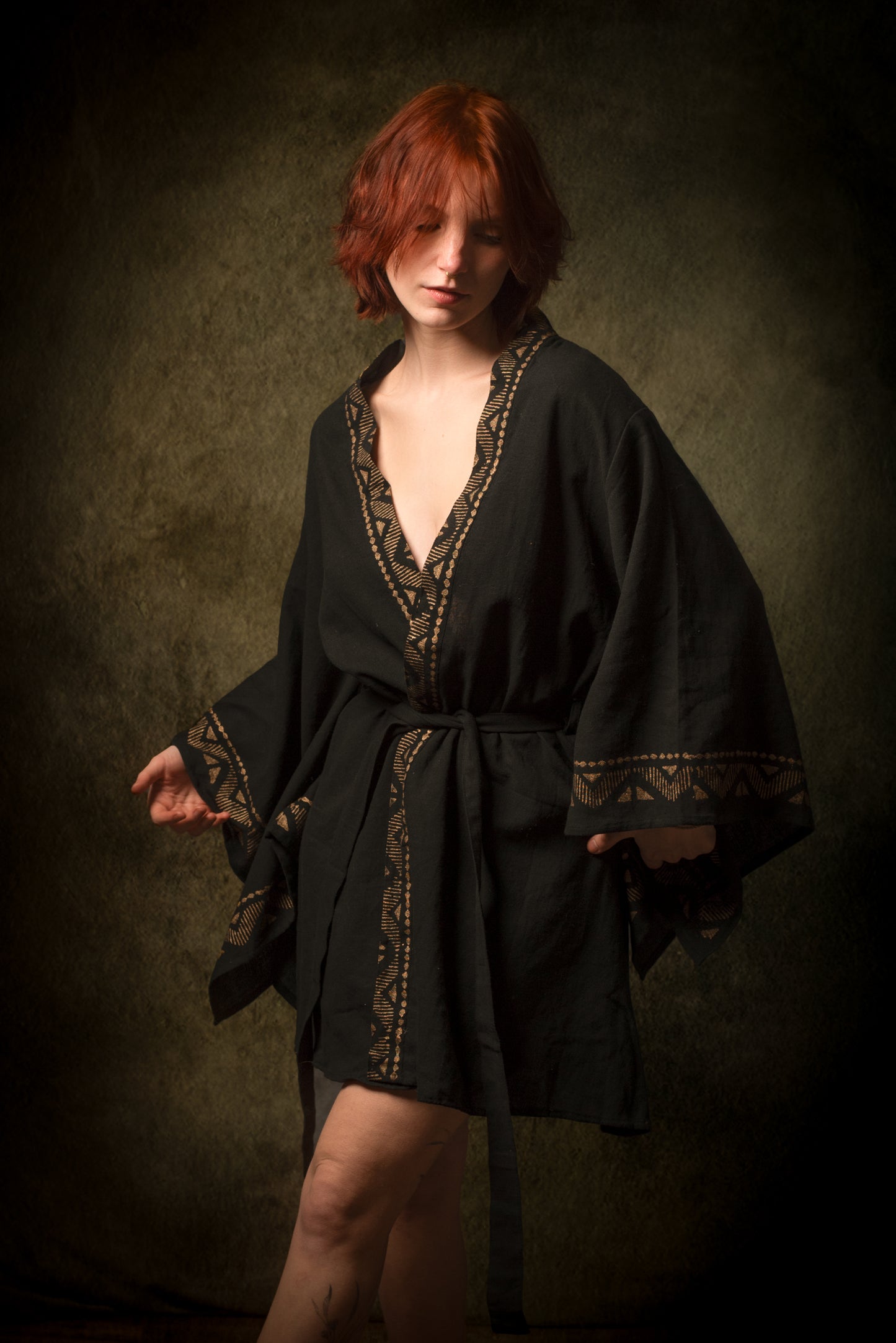 رداء كيمونو قطني أسود من NAAMI لفافة خفيفة ناعمة مصبوغة بنمط طبيعي بنقشات مطبوعة وحفلات شاطئ بوهو وصيف ربيع أججايا