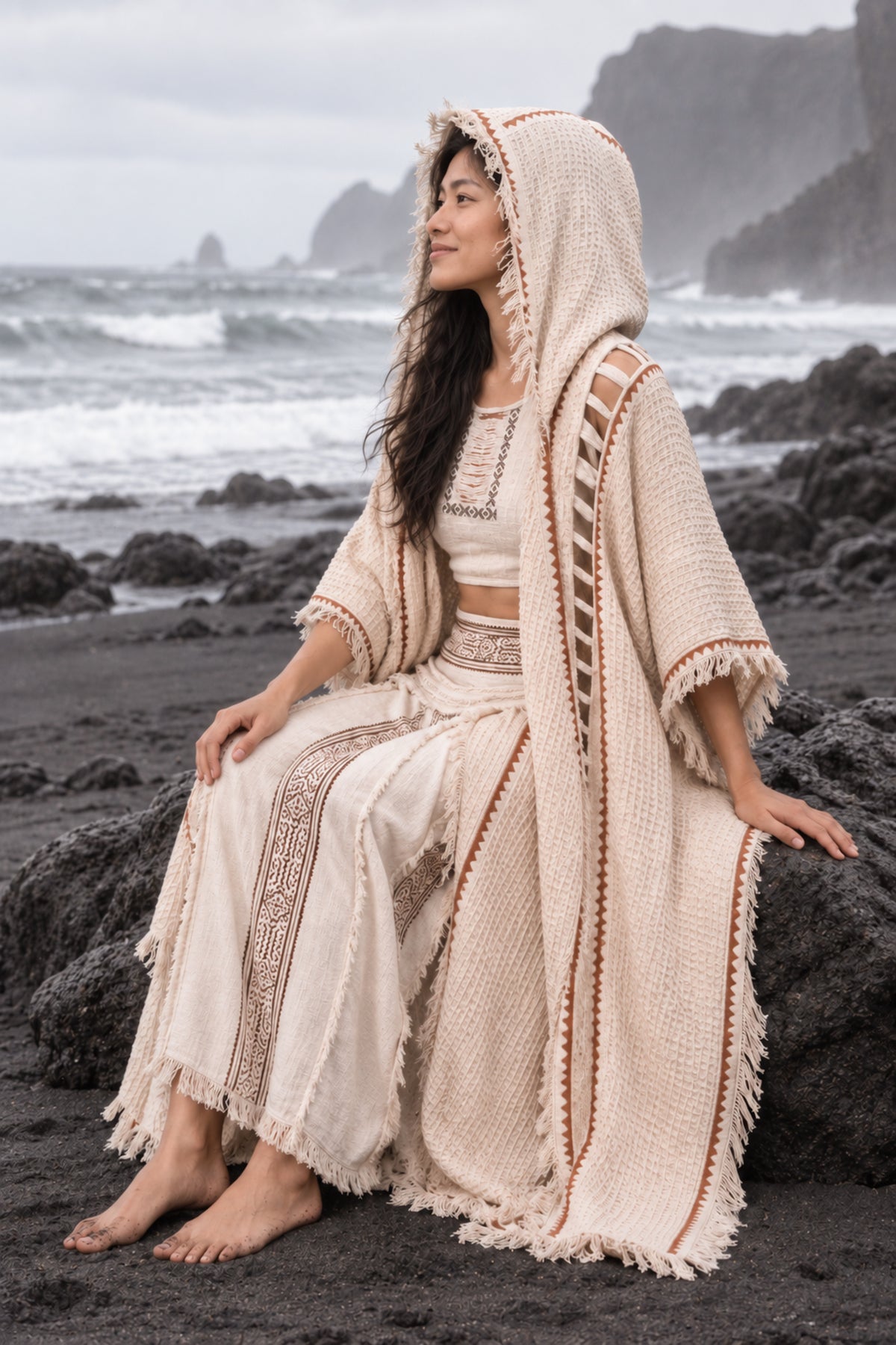 MAGOS Kimono Robe Womens Vest Ivory Beige