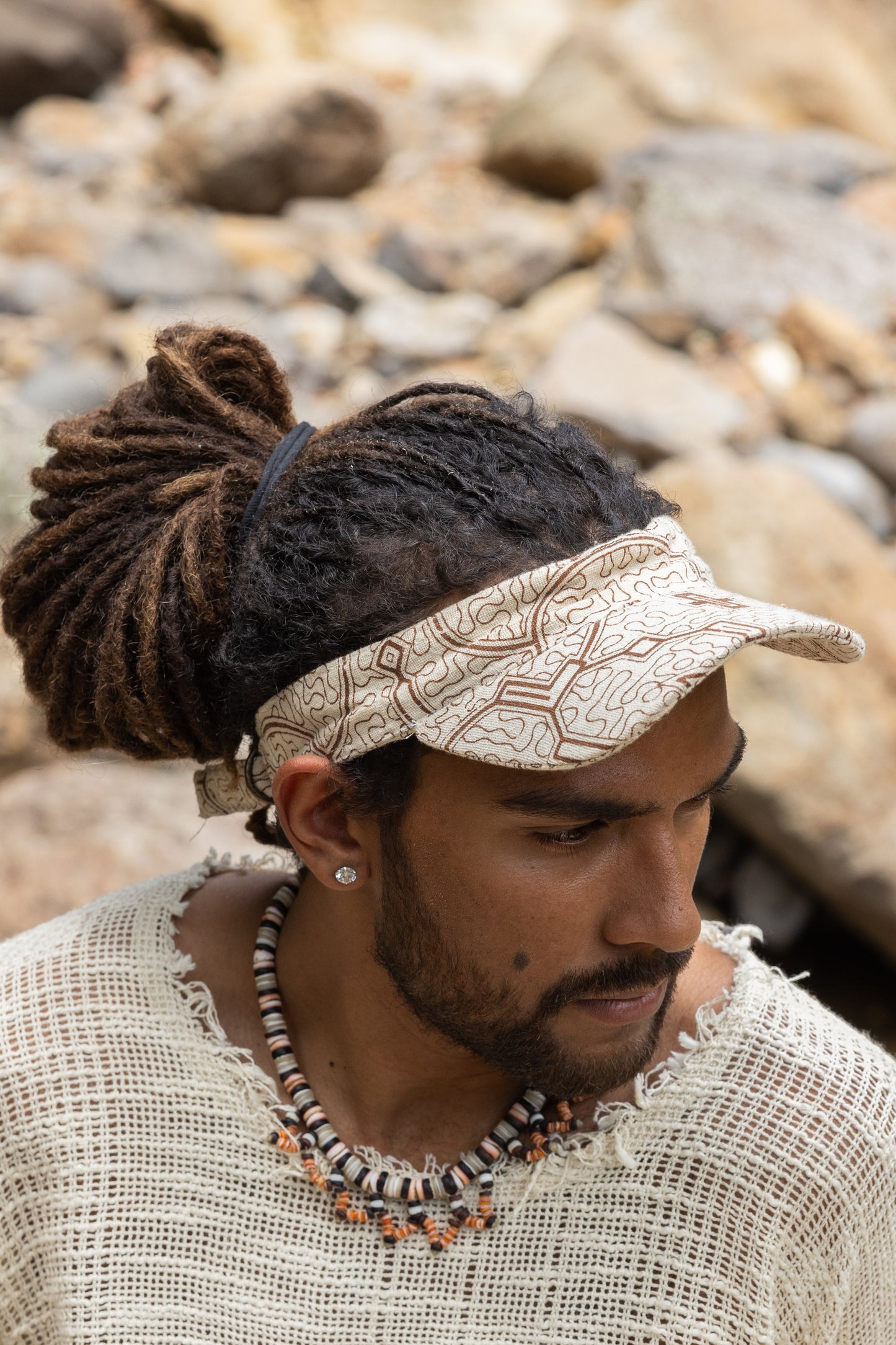 SHIPISOR Black Visor Dreadlock Cap with Shipibo Patterns Natural Cotton Adjustable strap Tribal Festival Ceremony Ritual AJJAYA