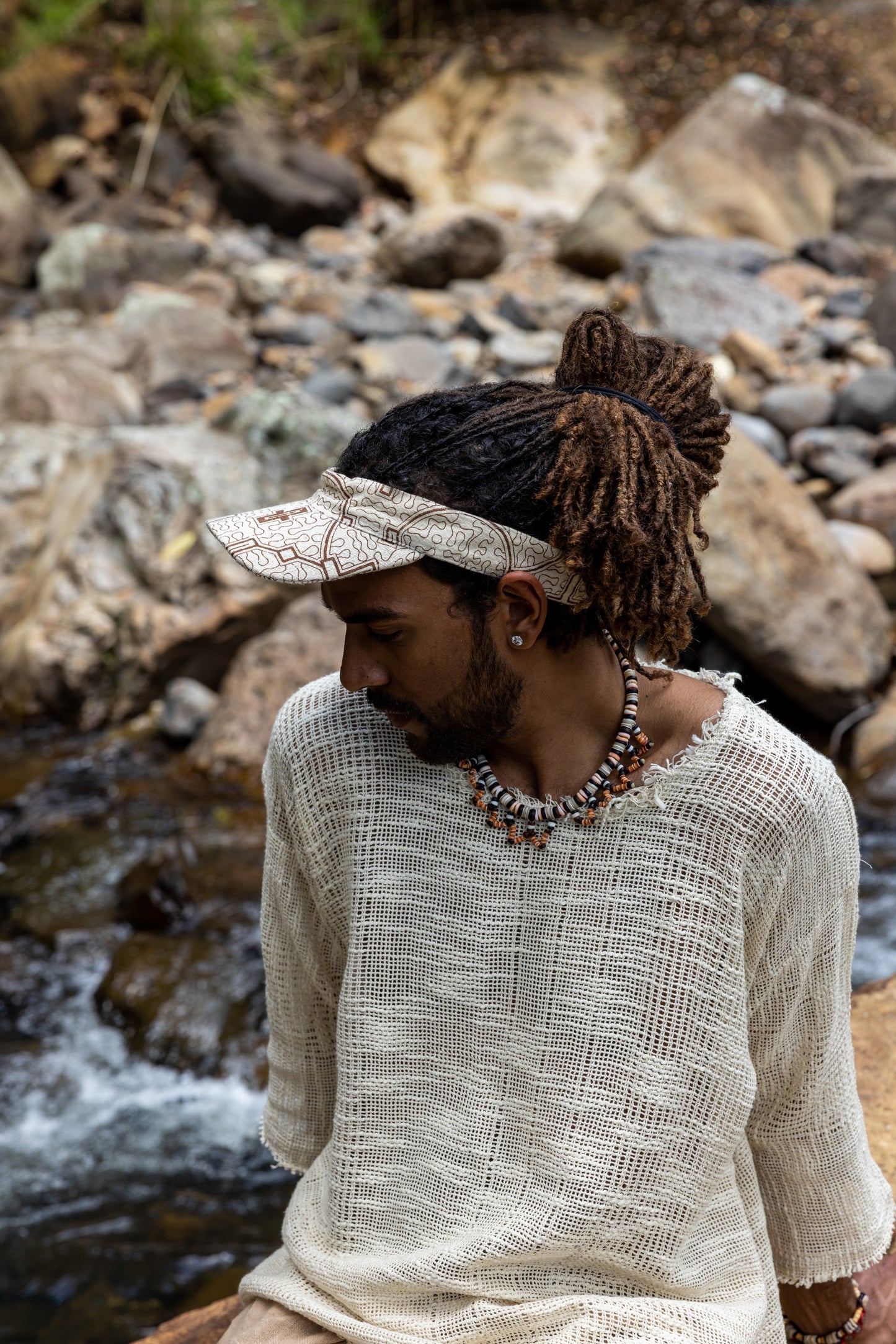 SHIPISOR Black Visor Dreadlock Cap with Shipibo Patterns Natural Cotton Adjustable strap Tribal Festival Ceremony Ritual AJJAYA