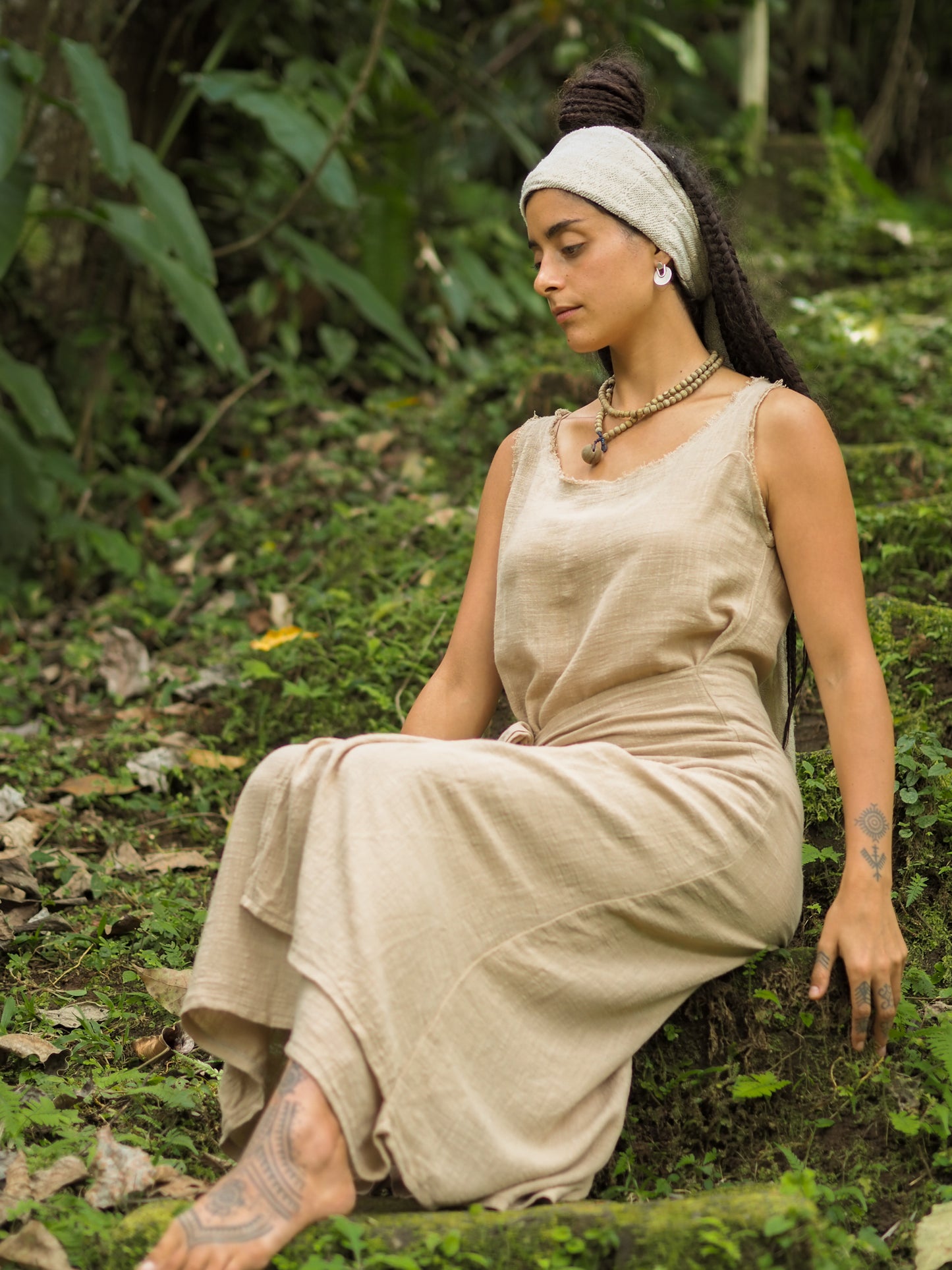 SOFI Wrap Dress Light Brown Soft Breathable Natural Cotton Festival Ritual Resort Womens Boho Wear AJJAYA