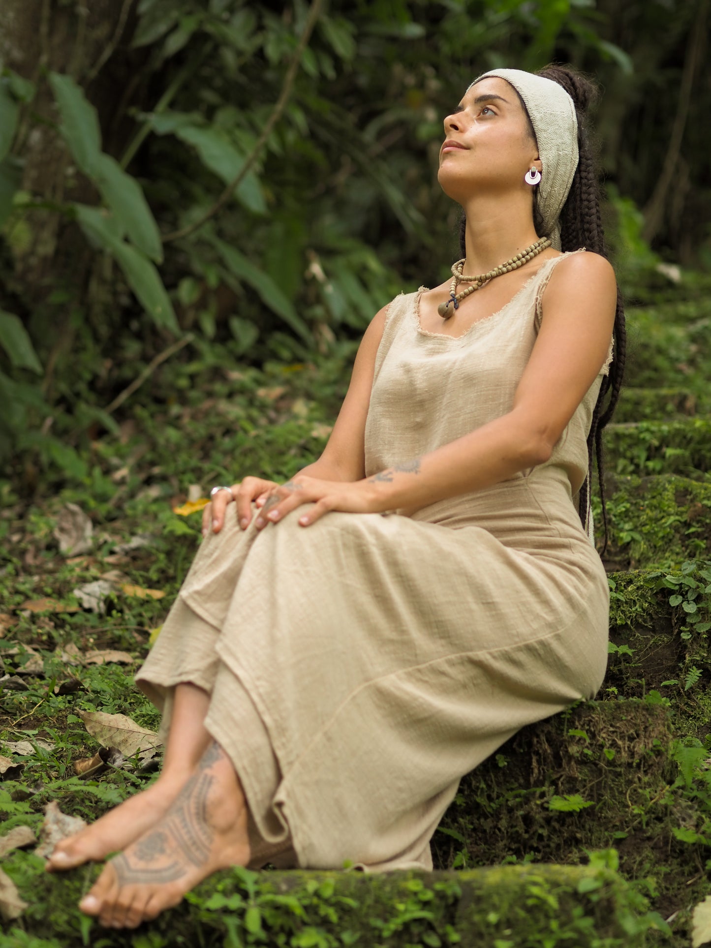 SOFI Wrap Dress Light Brown Soft Breathable Natural Cotton Festival Ritual Resort Womens Boho Wear AJJAYA