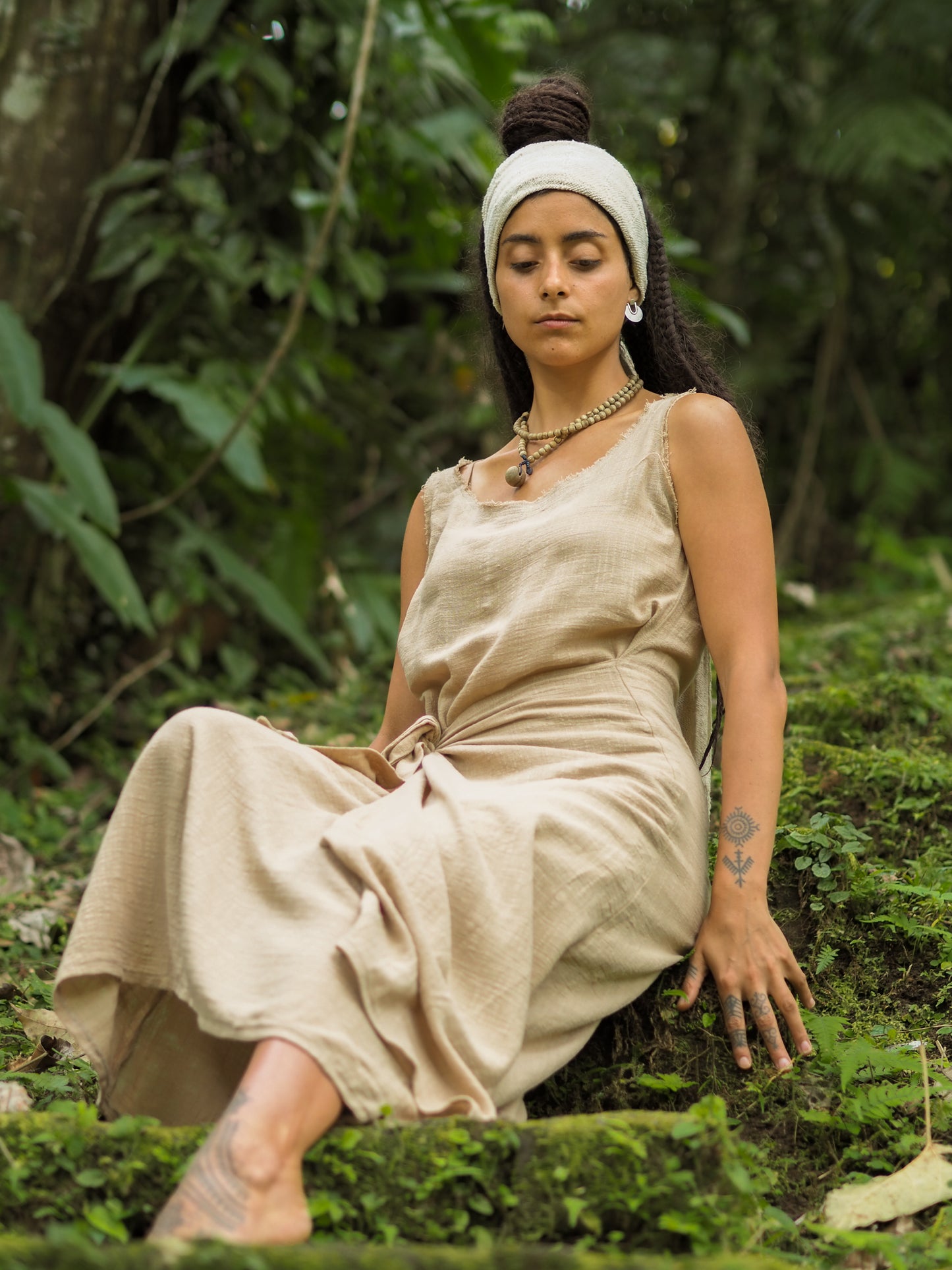 SOFI Wrap Dress Light Brown Soft Breathable Natural Cotton Festival Ritual Resort Womens Boho Wear AJJAYA