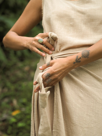SOFI Wrap Dress Grey Soft Breathable Natural Cotton Festival Ritual Resort Womens Boho Wear AJJAYA