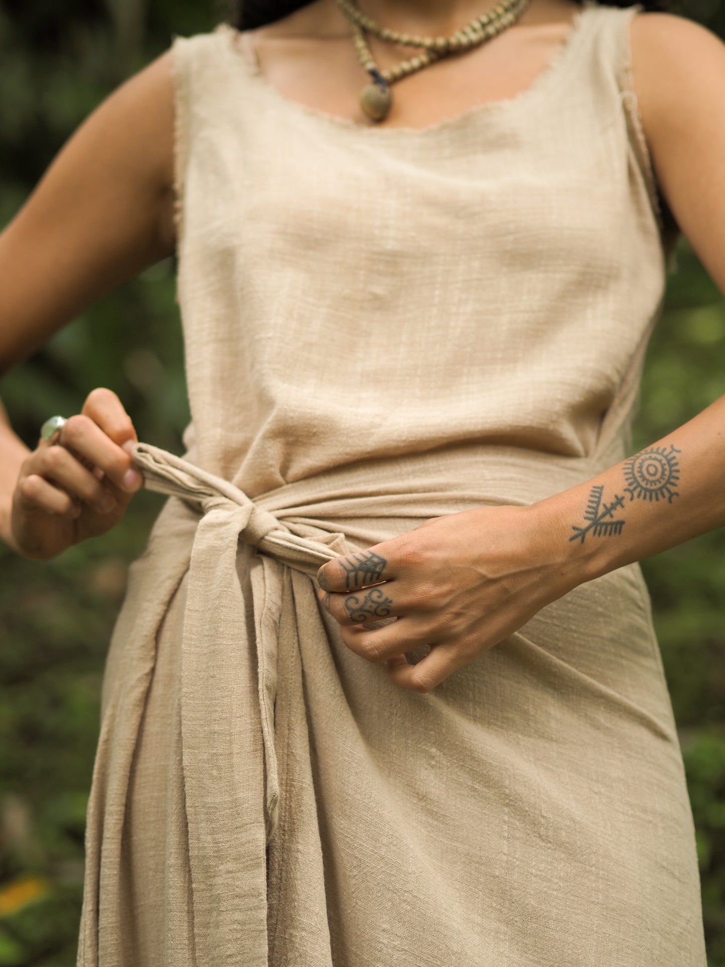 SOFI Wrap Dress Light Brown Soft Breathable Natural Cotton Festival Ritual Resort Womens Boho Wear AJJAYA