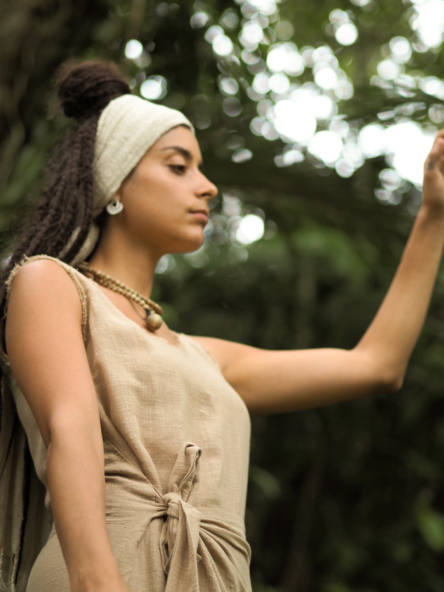 SOFI Wrap Dress Light Brown Soft Breathable Natural Cotton Festival Ritual Resort Womens Boho Wear AJJAYA