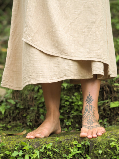 SOFI Wrap Dress Light Brown Soft Breathable Natural Cotton Festival Ritual Resort Womens Boho Wear AJJAYA