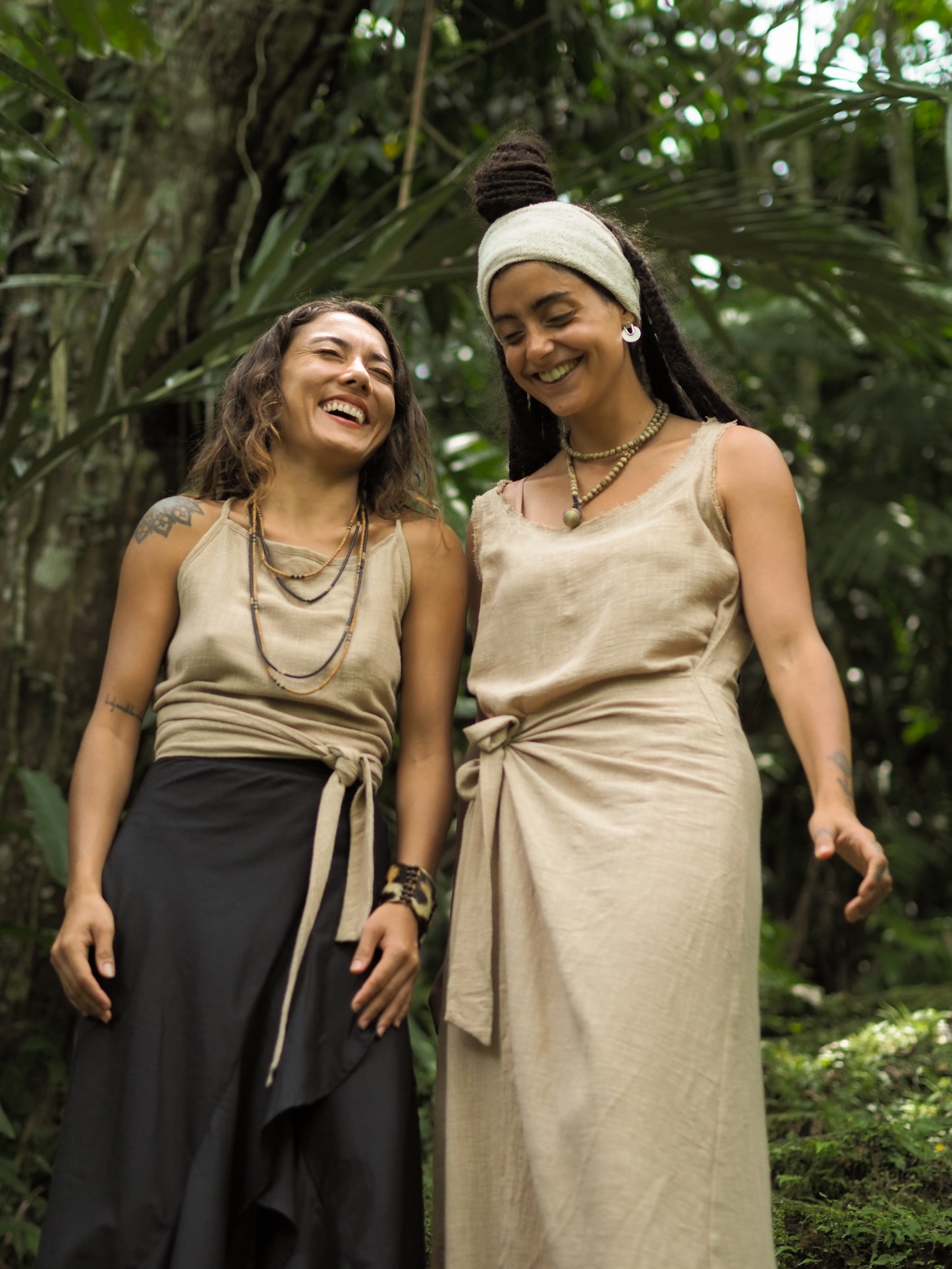 SOFI Wrap Dress Light Brown Soft Breathable Natural Cotton Festival Ritual Resort Womens Boho Wear AJJAYA