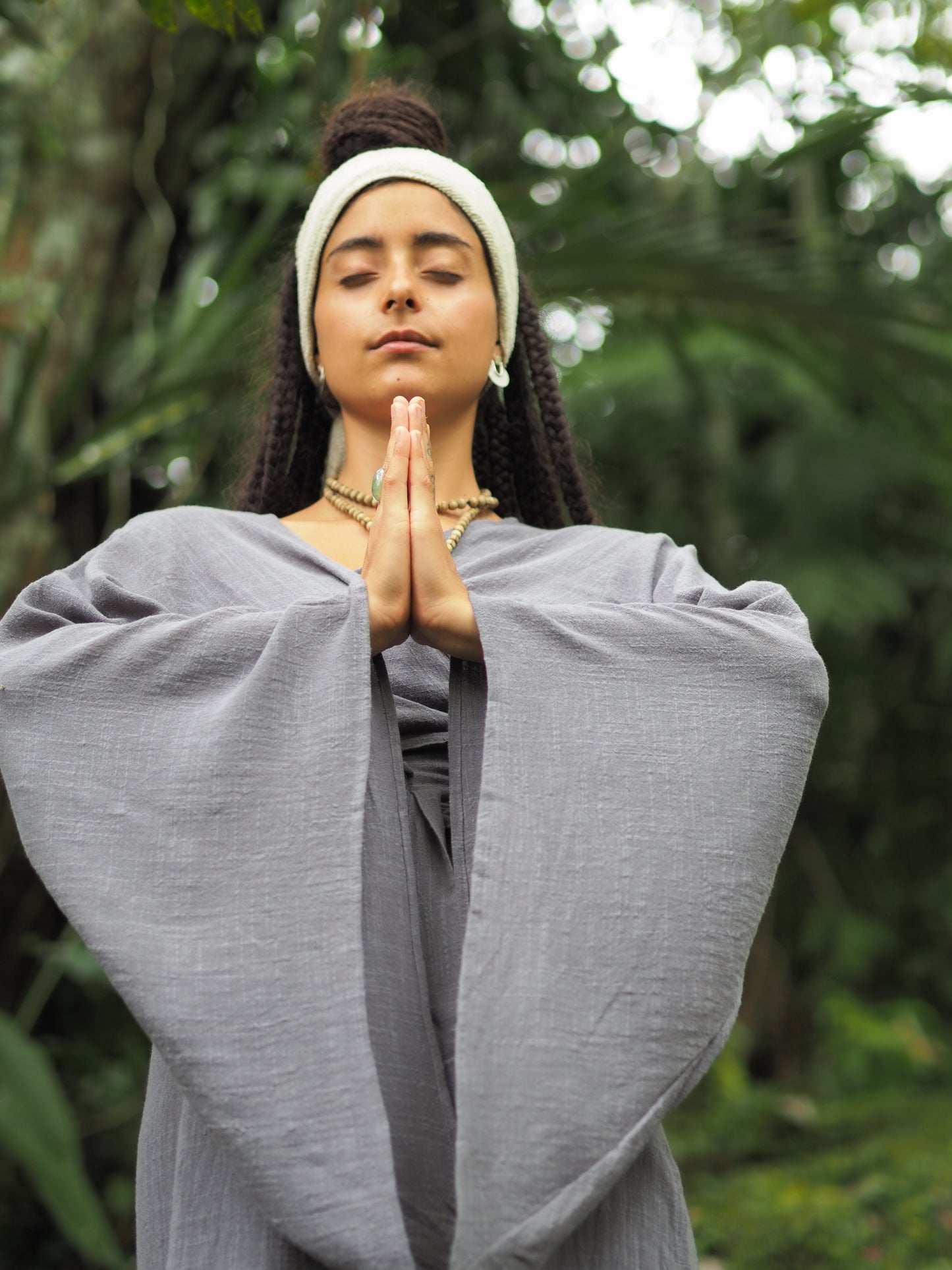 MIRA Grey Womens Kimono Dress Japanese Robe Arm Flairs Soft Breathable Cotton Festival Ritual Resort Wear AJJAYA