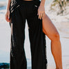 YANA Damenhose Beige Schlitz seitlich offen, Natur weiche Baumwolle Göttin Bauchtanz Flow Yoga Festival Boho Zeremonie Pixie Fee Tribal AJJAYA