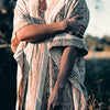 CHAMA Beige Handmade Shamanic Poncho Ceremony Ritual Scared Shipibo Patterns and Tribal Block Printed Decorations Festival AJJAYA