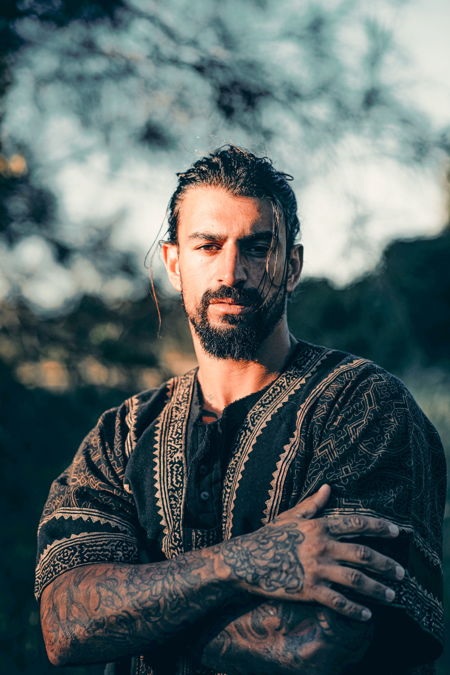 CHAMA Black Handmade Shamanic Poncho Ceremony Ritual Scared Shipibo Patterns and Tribal Block Printed Decorations Festival AJJAYA