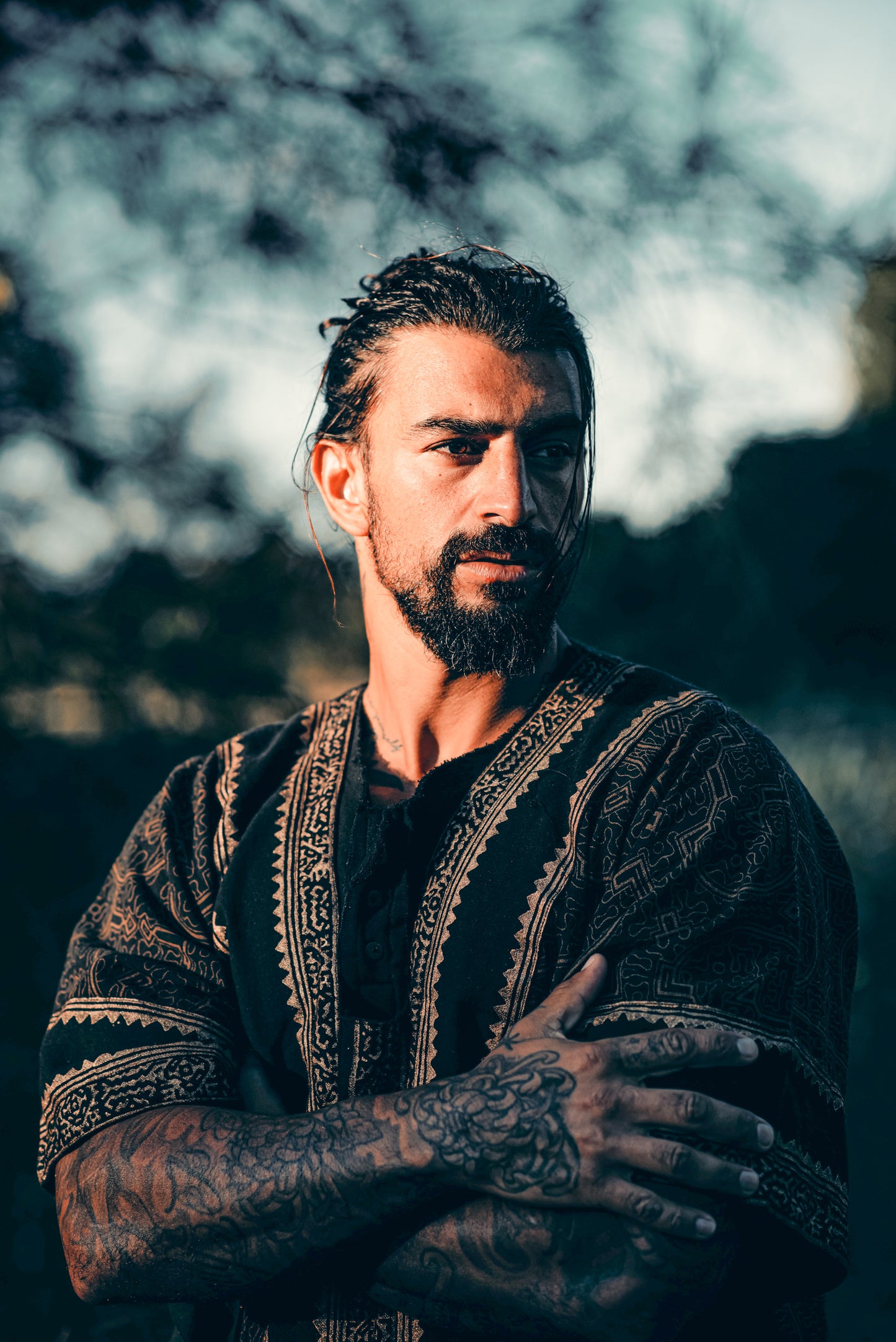 CHAMA Black Handmade Shamanic Poncho Ceremony Ritual Scared Shipibo Patterns and Tribal Block Printed Decorations Festival AJJAYA