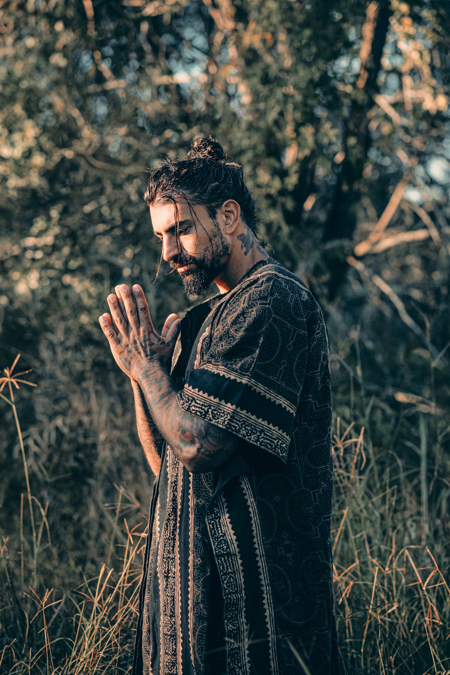 CHAMA Black Handmade Shamanic Poncho Ceremony Ritual Scared Shipibo Patterns and Tribal Block Printed Decorations Festival AJJAYA