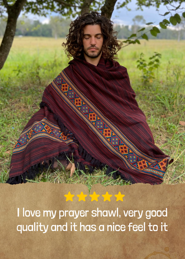 JHANA Meditation Prayer Shawl Blanket Cosy Red Crimson Tibetan Winter Tribal Celtic Embroidery Zen AJJAYA