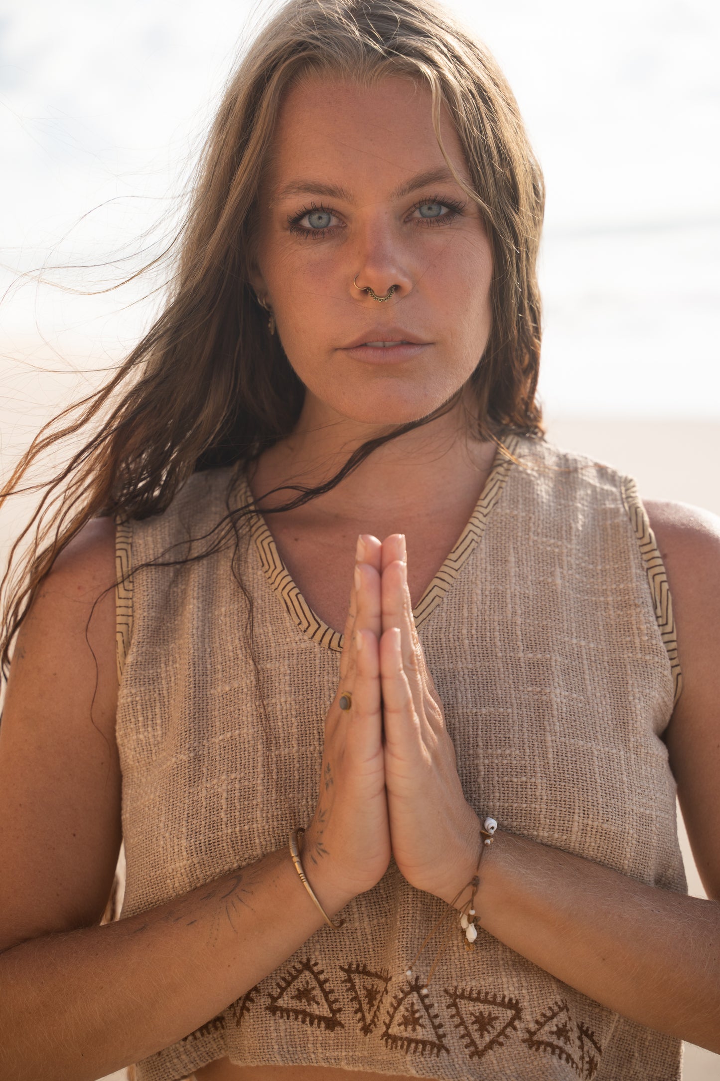 ELLA Crop Top Asymmetric Yoga Sleeveless Natural Cotton Block Printed Tribal Patterns V Neck Tank Shirt Festival Ceremony Pixie Boho AJJAYA