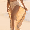 YANA Damenhose Beige Schlitz seitlich offen, Natur weiche Baumwolle Göttin Bauchtanz Flow Yoga Festival Boho Zeremonie Pixie Fee Tribal AJJAYA