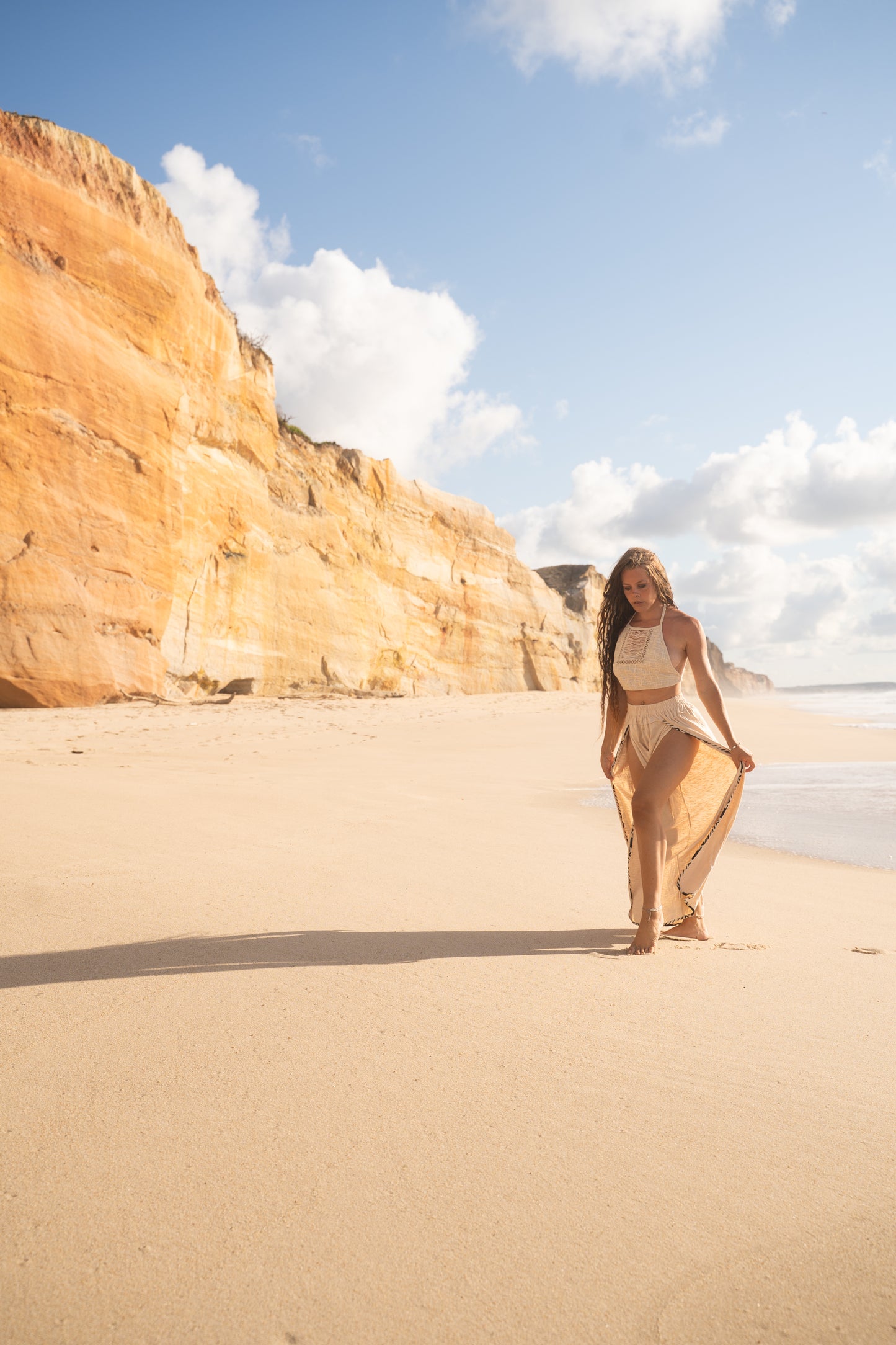 YANA Slit Open Womens Pants Beige, Natural Soft Cotton Goddess Belly Dance  Flow Yoga Festival Boho Ceremony Pixie Fairy Tribal AJJAYA