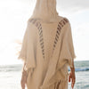 WIZARD Womens Hooded Kimono Vest Marfil Beige Tribal Ritual Ceremony Gypsy Festival Magic Ritual Alchemy Primitive Rave Boho Earthy AJJAYA