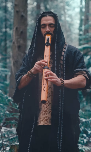 @ummetozcan is wearing MAGOS WIZARD Long Black Raven Mens Hooded Kimono Vest Tribal Ritual Ceremony Gypsy Festival Magic Ritual Primitive Rave Boho Earthy AJJAYA