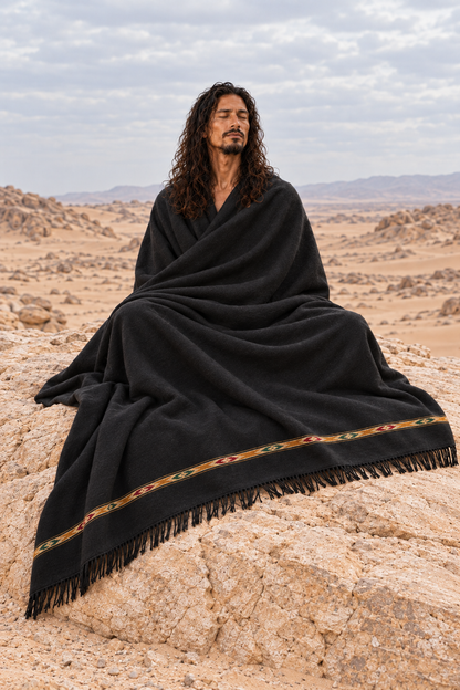TATHAGATHA Oversized Wool Meditation Shawl Black