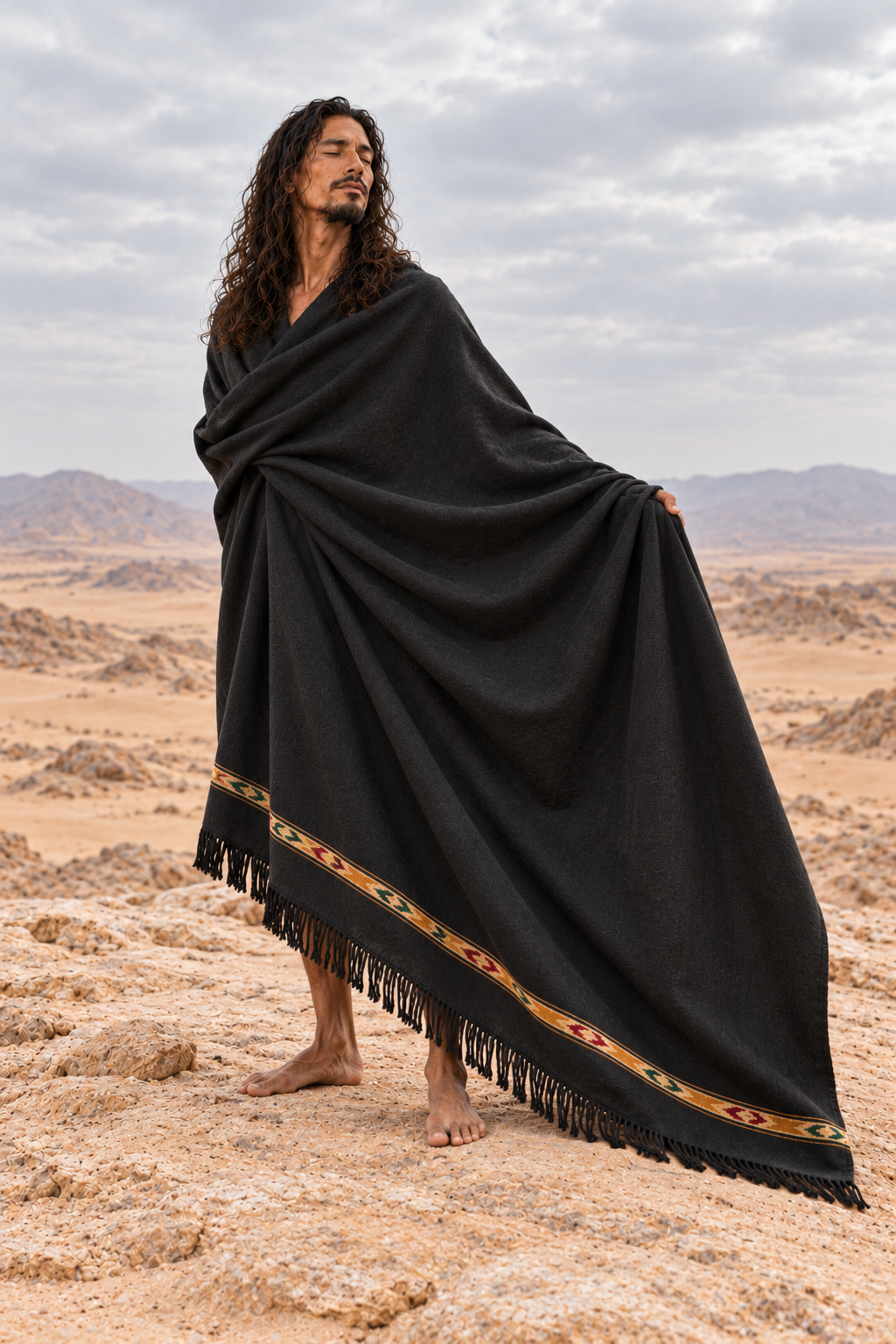 TATHAGATHA Oversized Wool Meditation Shawl Black