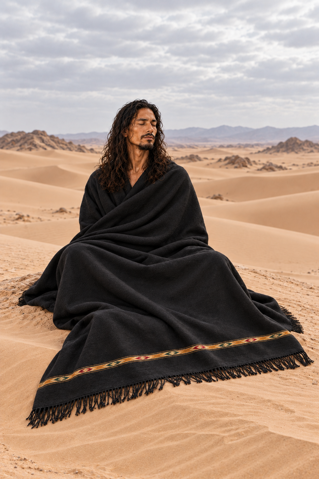 TATHAGATHA Oversized Wool Meditation Shawl Black