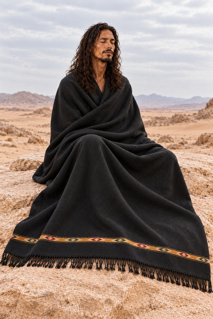 TATHAGATHA Oversized Wool Meditation Shawl Black