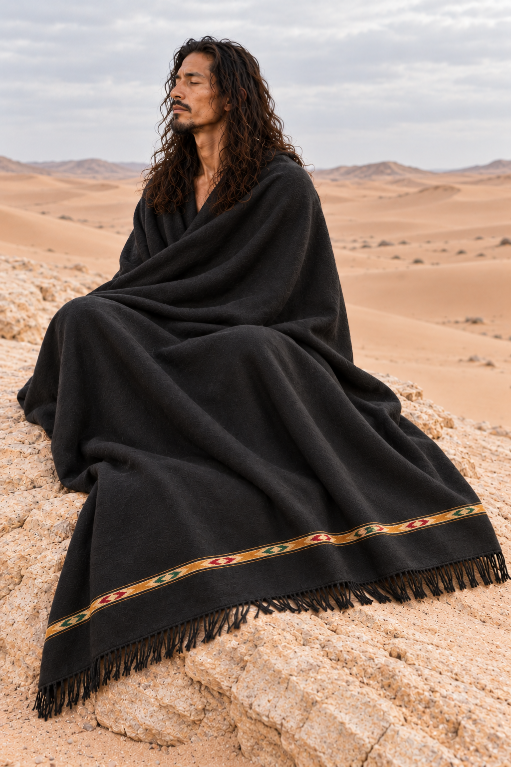 TATHAGATHA Oversized Wool Meditation Shawl Black