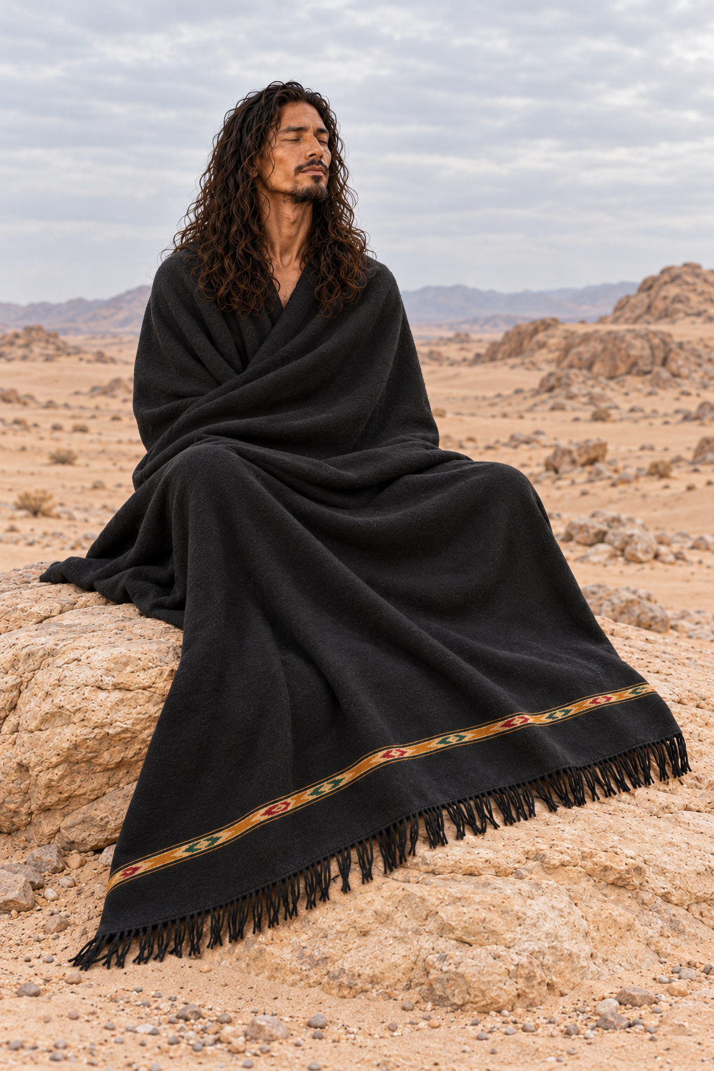 TATHAGATHA Oversized Wool Meditation Shawl Black