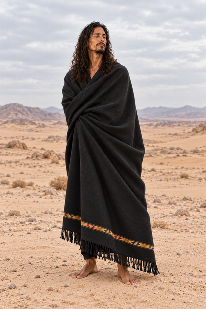 TATHAGATHA Oversized Wool Meditation Shawl Black