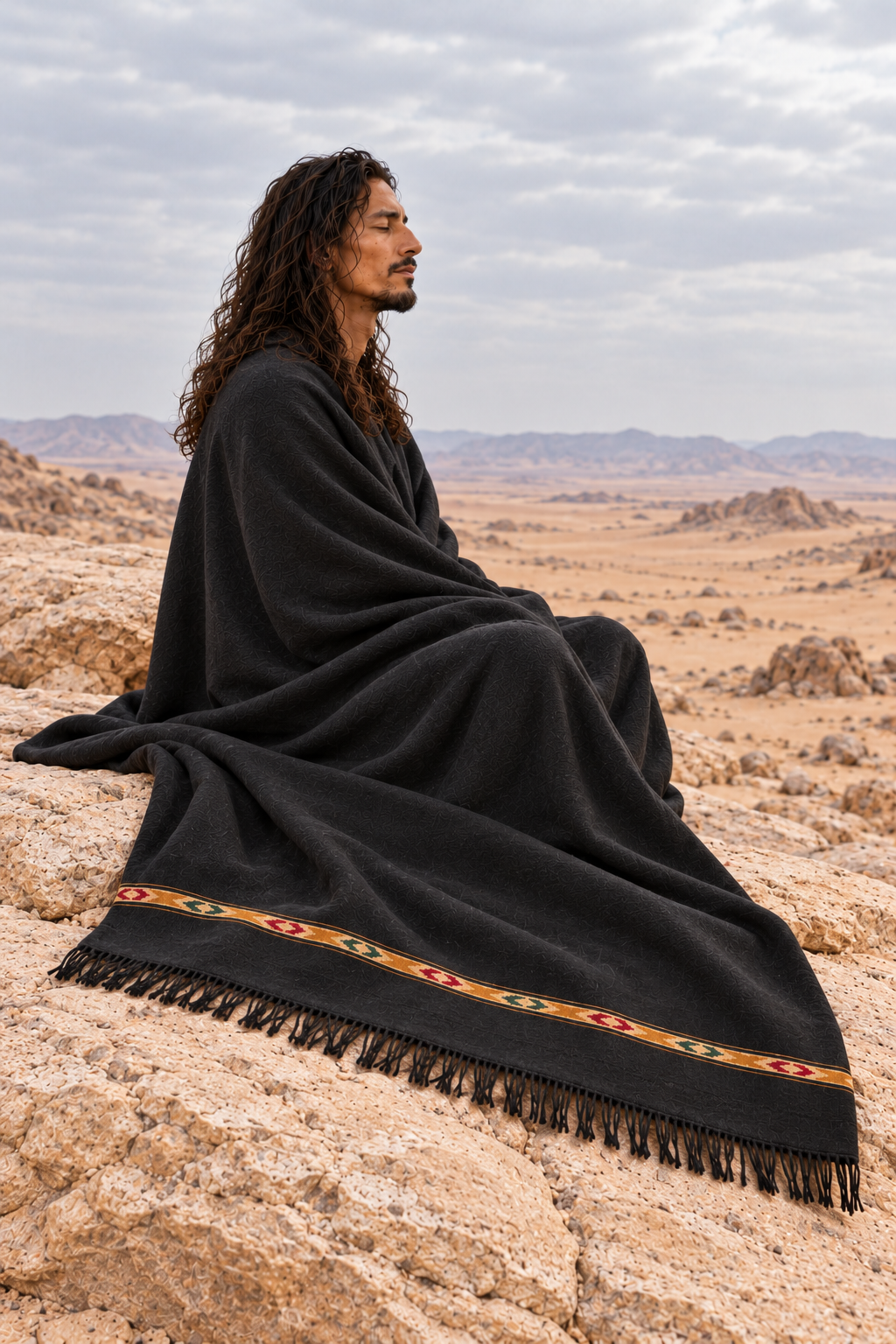 TATHAGATHA Oversized Wool Meditation Shawl Black