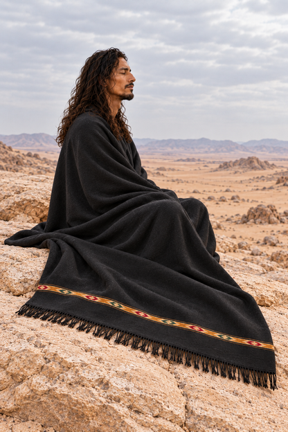 TATHAGATHA Oversized Wool Meditation Shawl Black