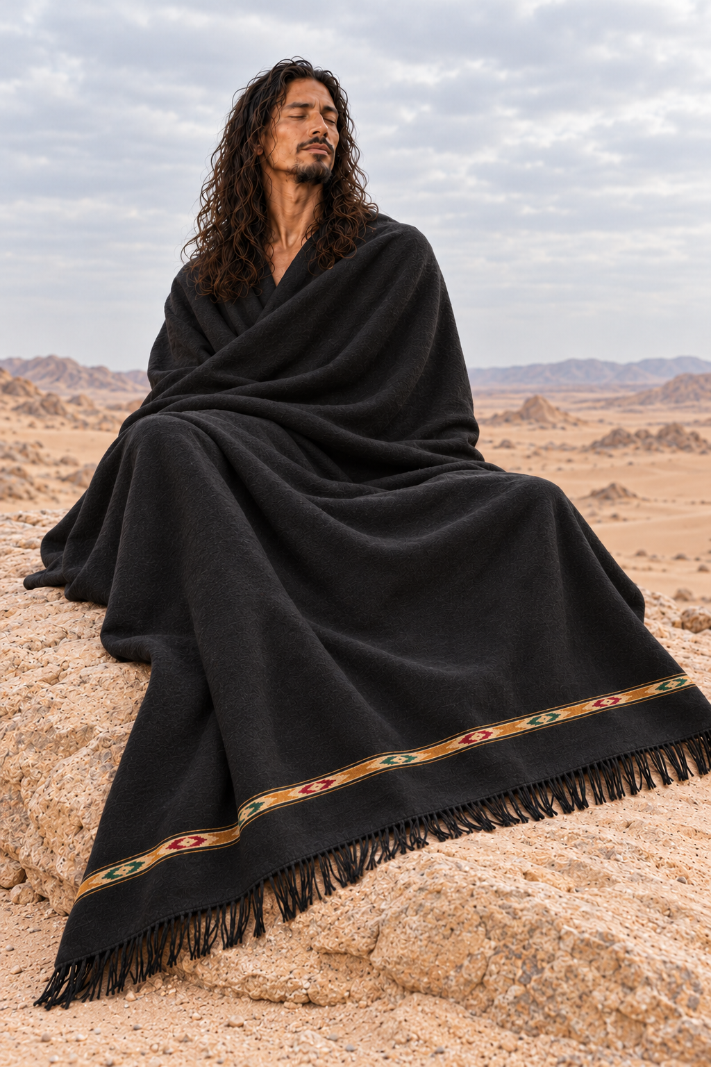 TATHAGATHA Oversized Wool Meditation Shawl Black