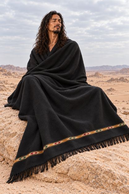 TATHAGATHA Oversized Wool Meditation Shawl Black