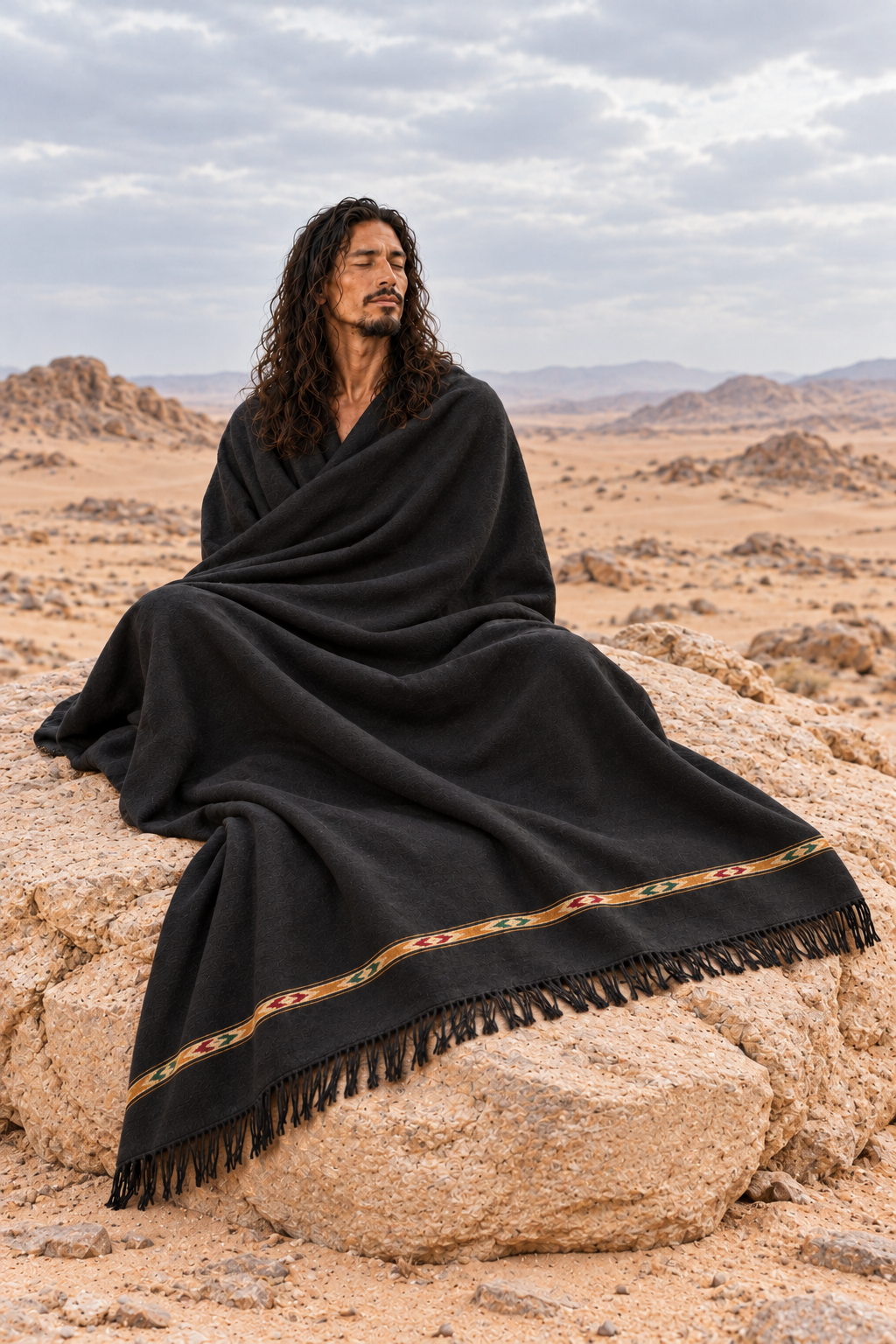 TATHAGATHA Oversized Wool Meditation Shawl Black