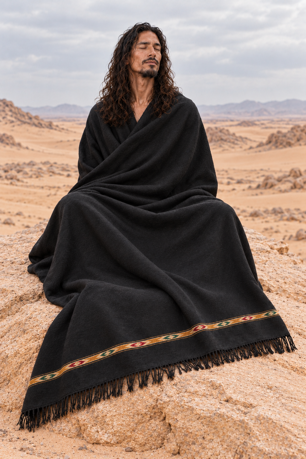 TATHAGATHA Oversized Wool Meditation Shawl Black