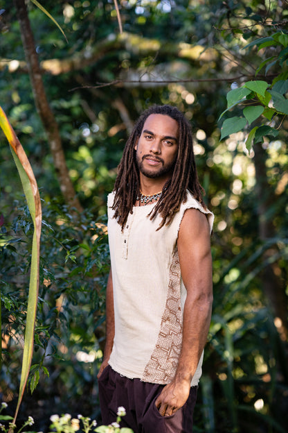 Neo SHIPIBO Black Men's Gypsy sin mangas Earthy Festival Top T Shirt, tanque de cuello abierto Tribal Jungle Primitive Rave AJJAYA Nomadic Primitive