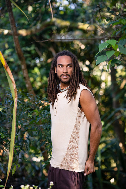 Neo SHIPIBO Black Men's Gypsy sin mangas Earthy Festival Top T Shirt, tanque de cuello abierto Tribal Jungle Primitive Rave AJJAYA Nomadic Primitive