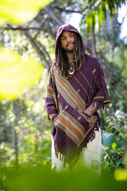 HODDI Mens Hooded Poncho Pockets Tribal Embroidery Celtic Festival Rave Mexican Primitive Large Hood AJJAYA