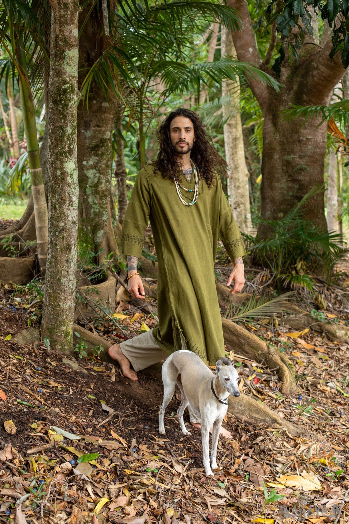 YOSEPHグリーンアラムガウンクルタロングトップメンズドレスシャツ聖書の天然綿手織りブロックプリント天然植物染料セレモニーAJJAYA