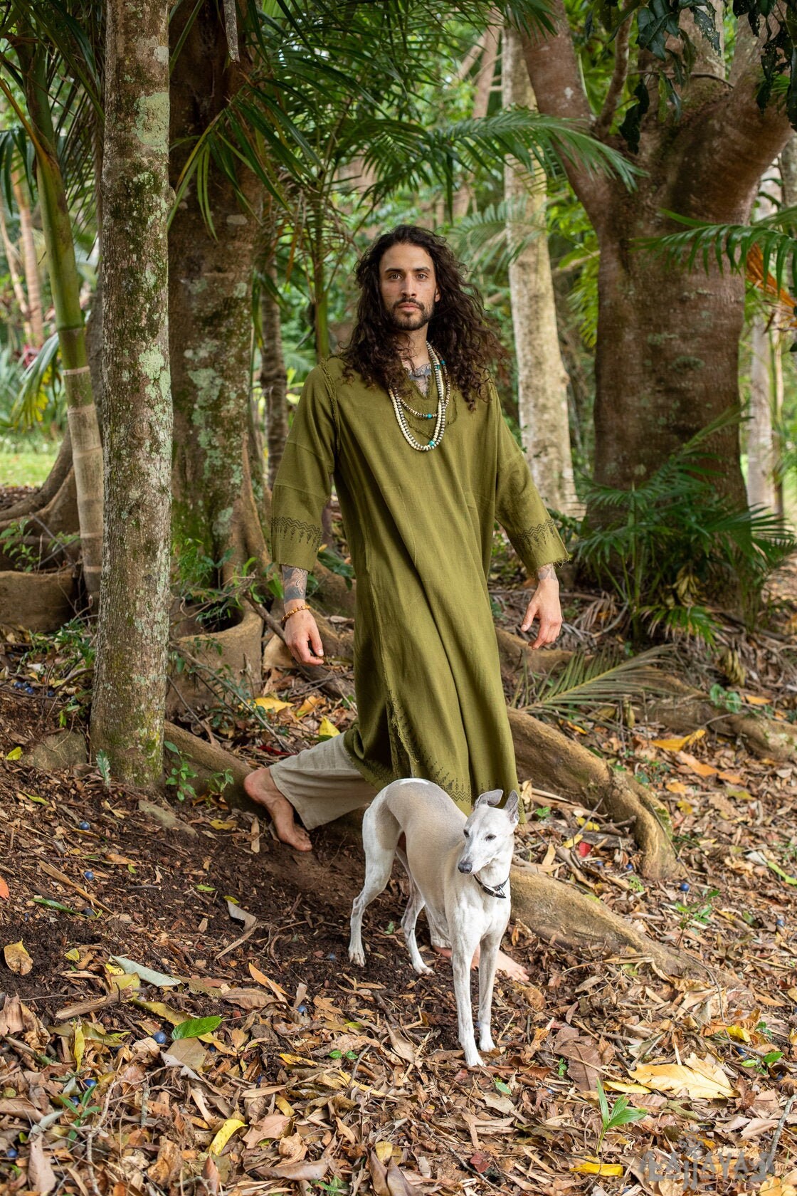 YOSEPH Kurta verde arameo vestido largo Top camisa de vestir para hombre algodón Natural bíblico tejido a mano bloque estampado Natural planta tinte ceremonia AJJAYA