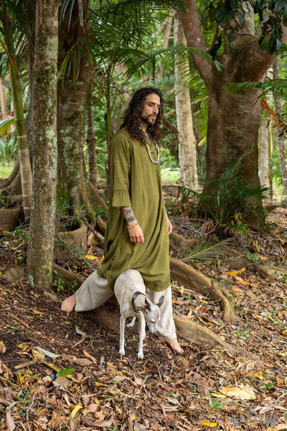 YOSEPH Aramaic Gown Kurta Long Top Mens Dress Shirt Biblical Natural Cotton Handwoven Block Print Natural Plant Dye AJJAYA