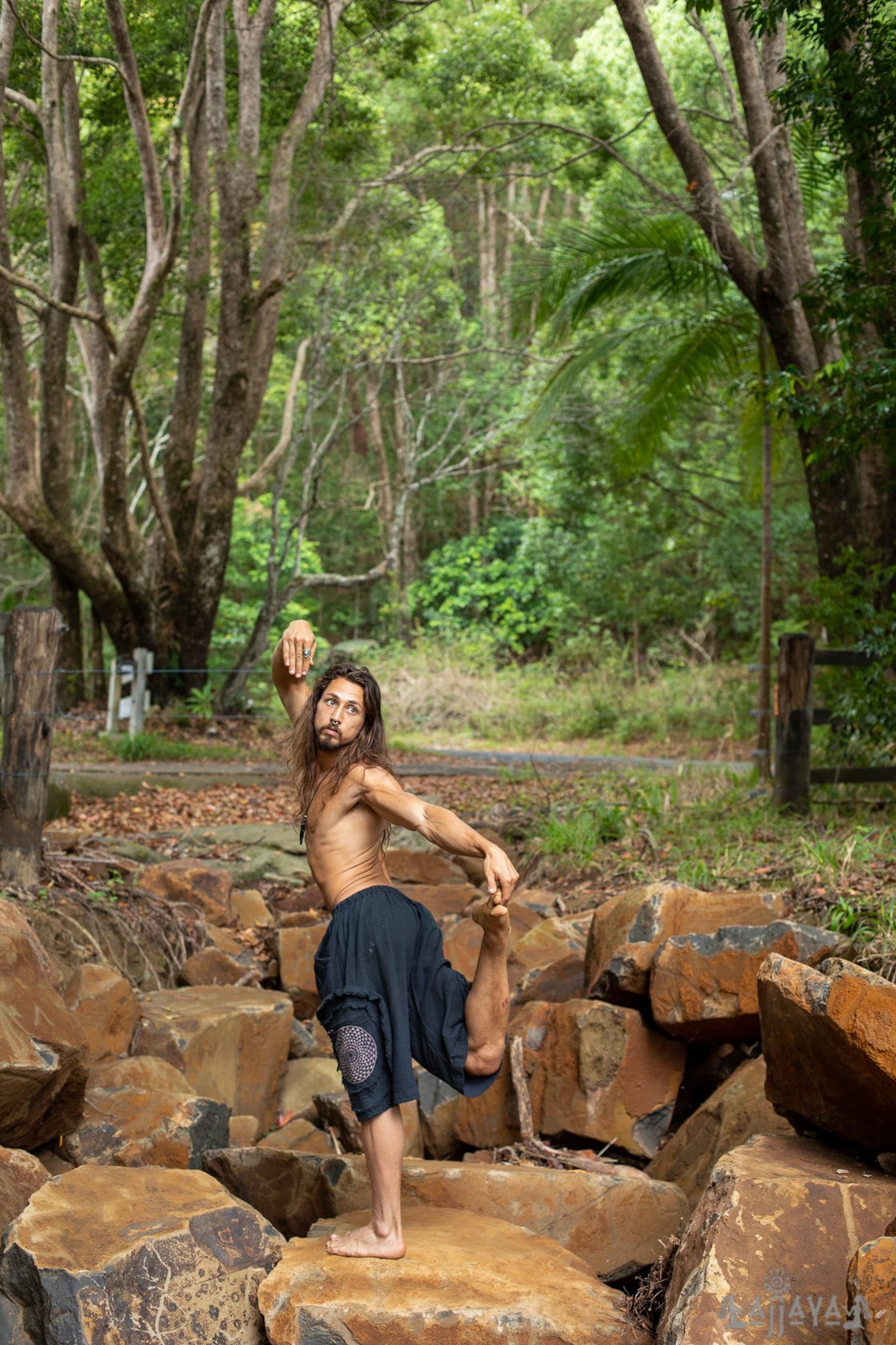 MANDA Mens Short Cotton Bermuda Pants with Four Pockets Natural Herbal Dyed Sacred Geometry Elastic Waist