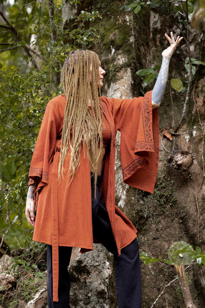 NAAMI Cotton Kimono Robe Wrap Soft Natural Dyed Block Printed Patterns Beach Festival Ceremony Boho Summer Spring AJJAYA