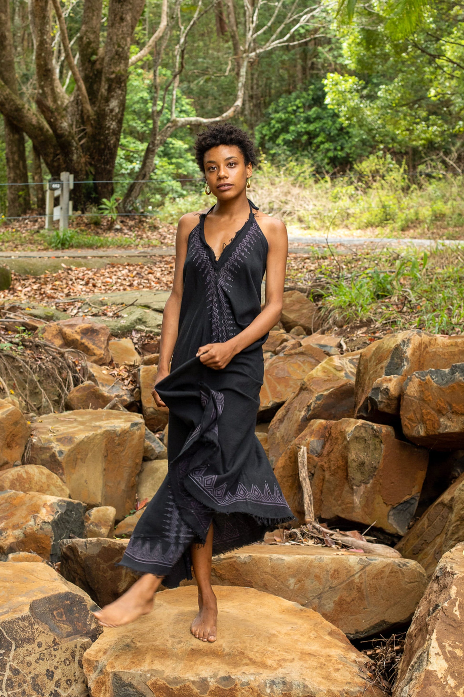SELENA Long Dress Goddess Black Raven Maxi Open Back Cotton Festival Boho Naturally Dyed Block Printed Tribal Hippie Patterns Earthy AJJAYA SELENA Long Dress Goddess Black Raven Maxi Open Back Cotton Festival Boho Naturally Dyed Block Printed Tribal Hippie Patterns Earthy AJJAYA