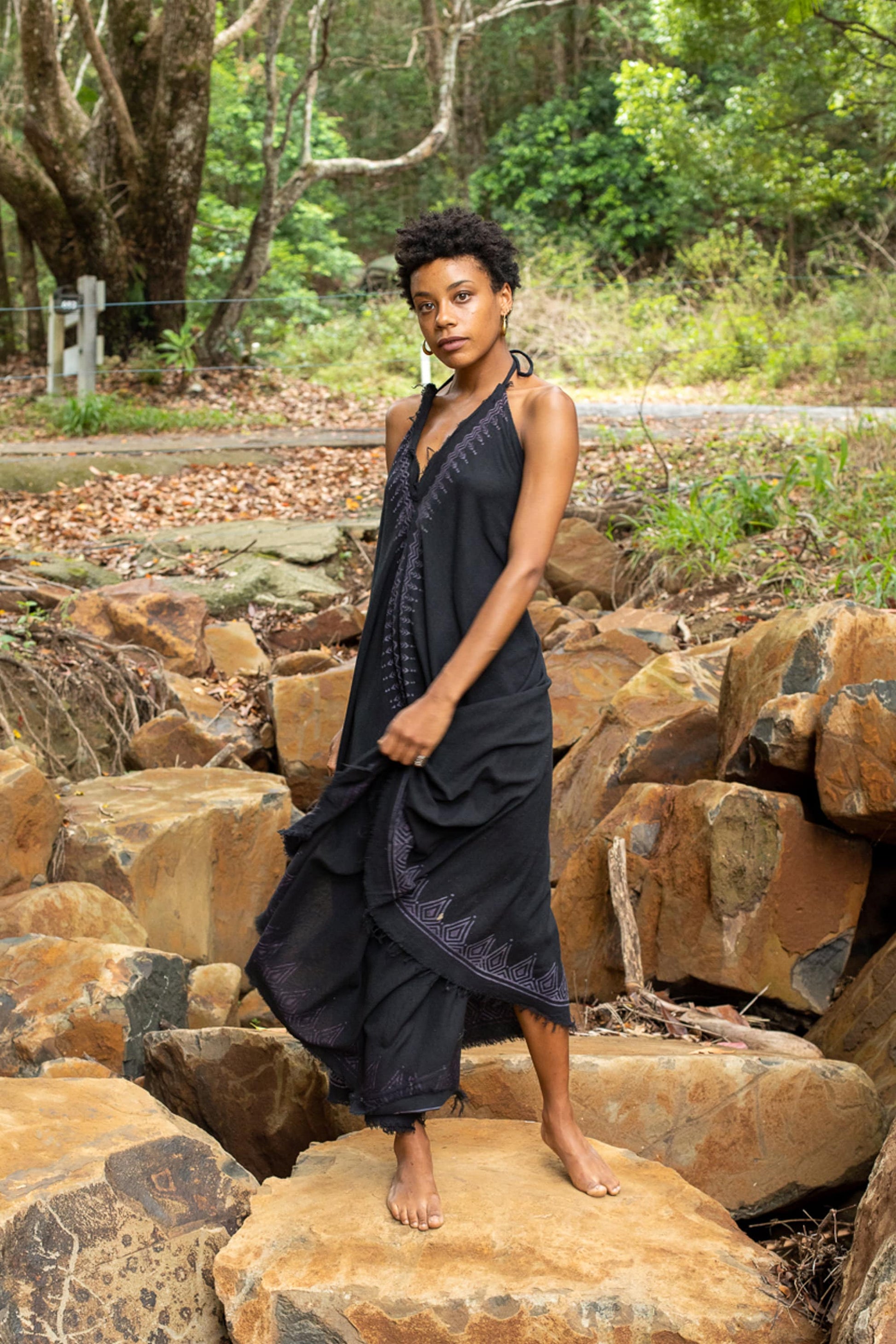 SELENA Long Dress Goddess Black Raven Maxi Open Back Cotton Festival B AJJAYA SELENA Long Dress Goddess Black Raven Maxi Open Back Cotton Festival B AJJAYA