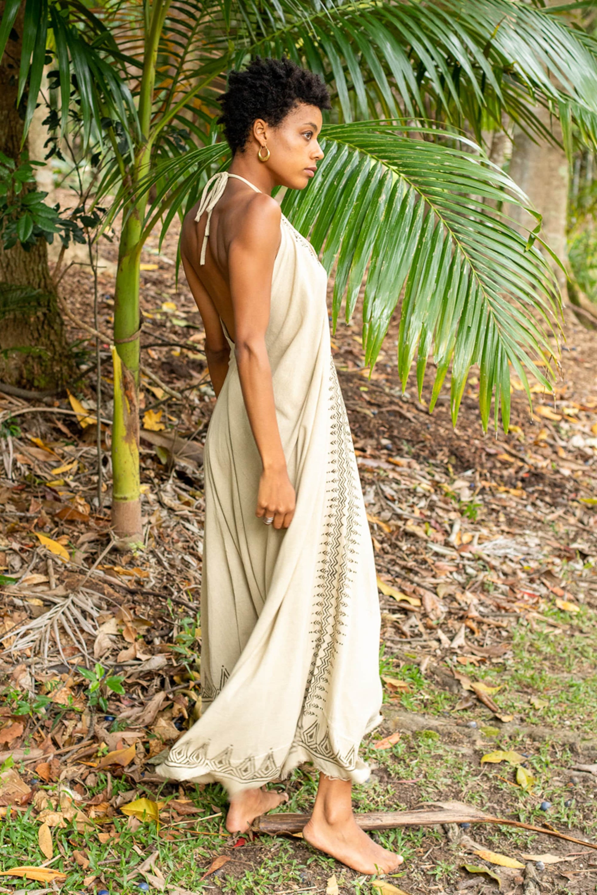 SELENA Long Dress Goddess Beige Maxi Open Back Cotton Festival Boho Naturally Dyed Block Printed Tribal Hippie Patterns Earthy AJJAYA SELENA Long Dress Goddess Beige Maxi Open Back Cotton Festival Boho Naturally Dyed Block Printed Tribal Hippie Patterns Earthy AJJAYA