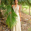 SELENA Long Dress Goddess Beige Maxi Open Back Cotton Festival Boho Naturally Dyed Block Printed Tribal Hippie Patterns Earthy AJJAYA