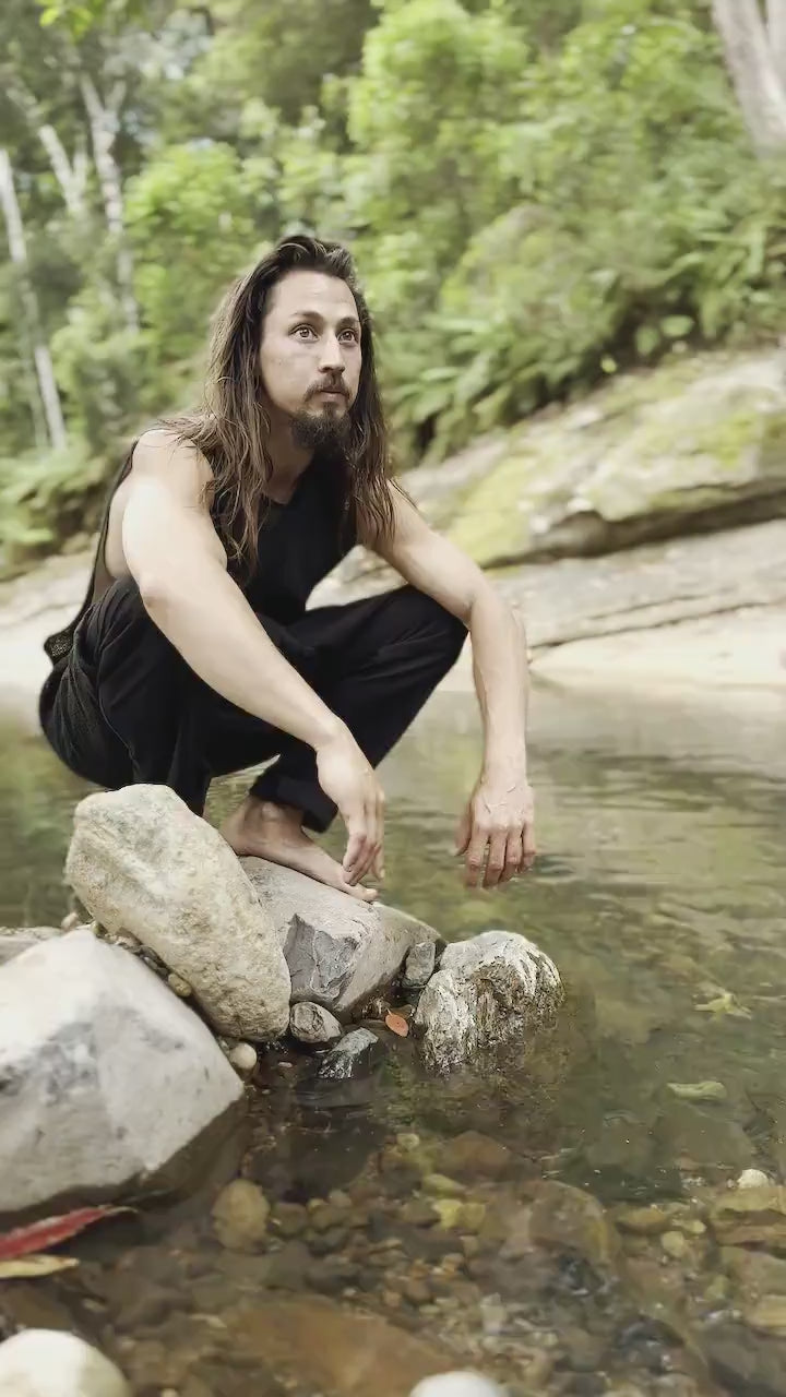 TAKU Black Tank Top Tribal Asymmetric Natural Netted Cotton Breathable Loose Fit Free Flow Lightweight Plant Based Dyed Muscle Shirt AJJAYA